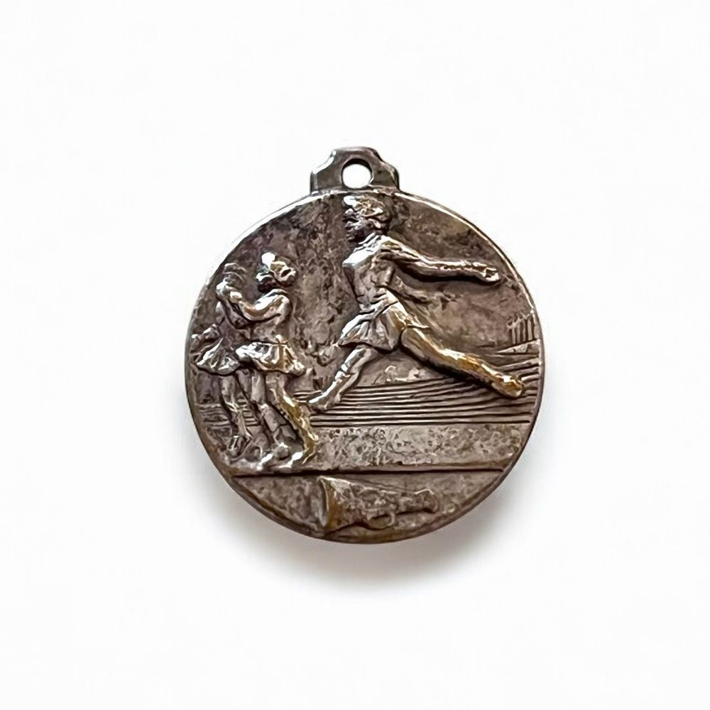 Vintage Silver Cheerleader Medal Pendant Charm